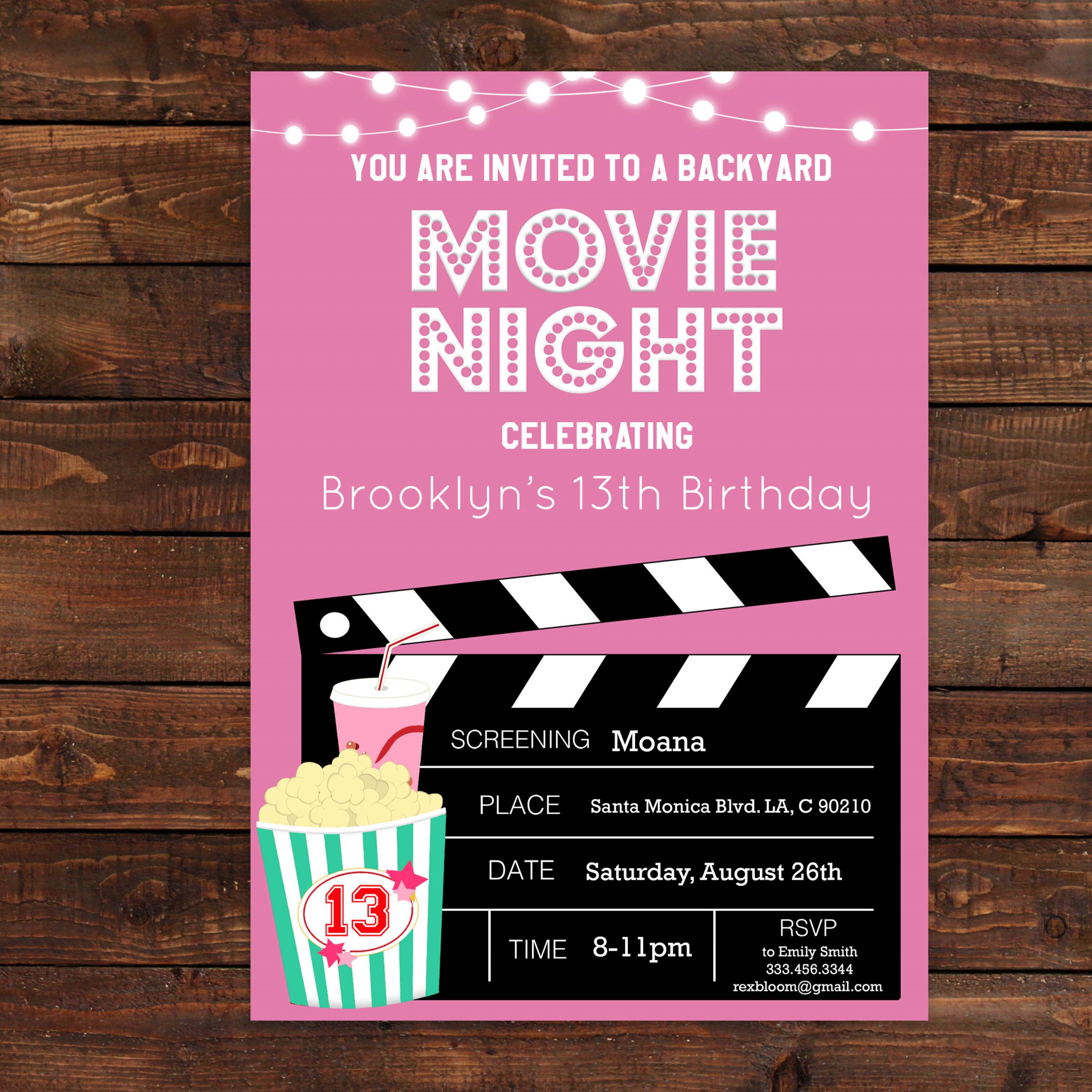 Movie Birthday Invitations
 Pink Girls Movie Night Party Invitation Pink Movie