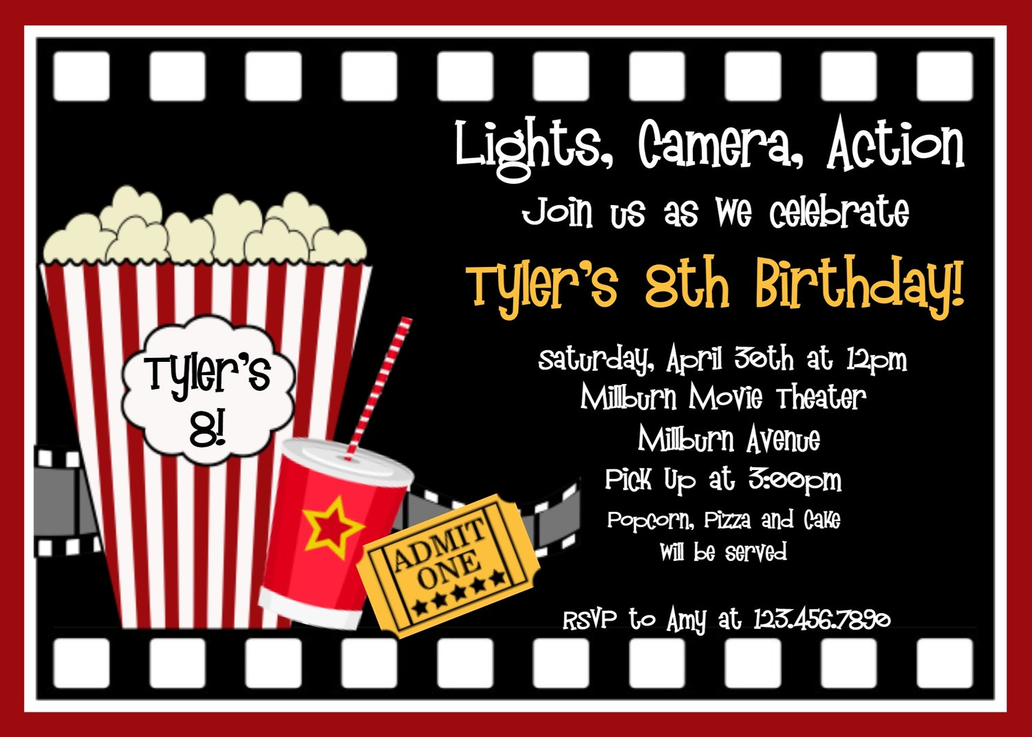 Movie Birthday Invitations
 Printable Birthday Invitations Movie Party Movie