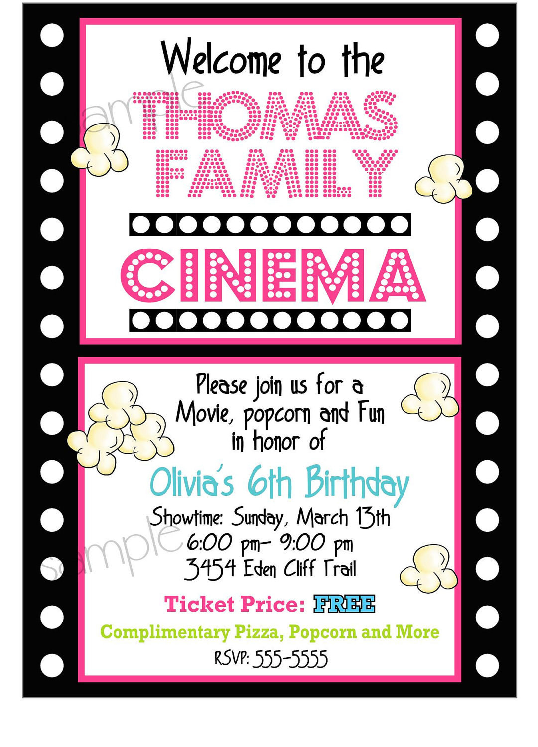 Movie Birthday Invitations
 Movie Night Invitations Movie night Birthday party