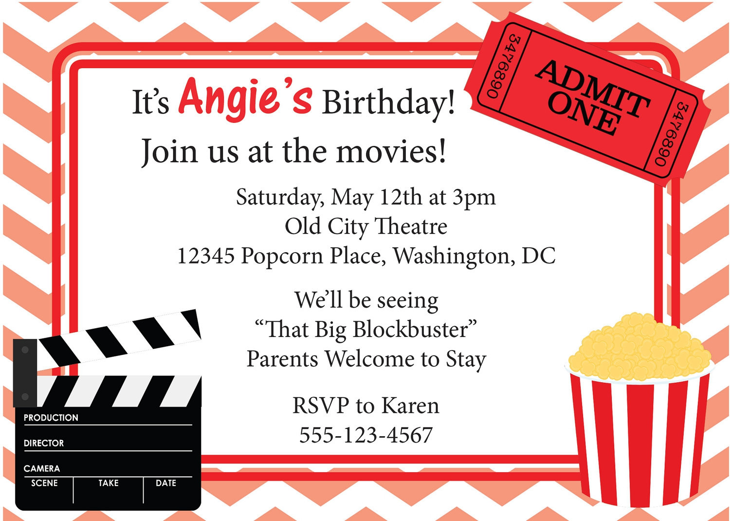 Movie Birthday Invitations
 Free Movie Ticket Invitation Template Free