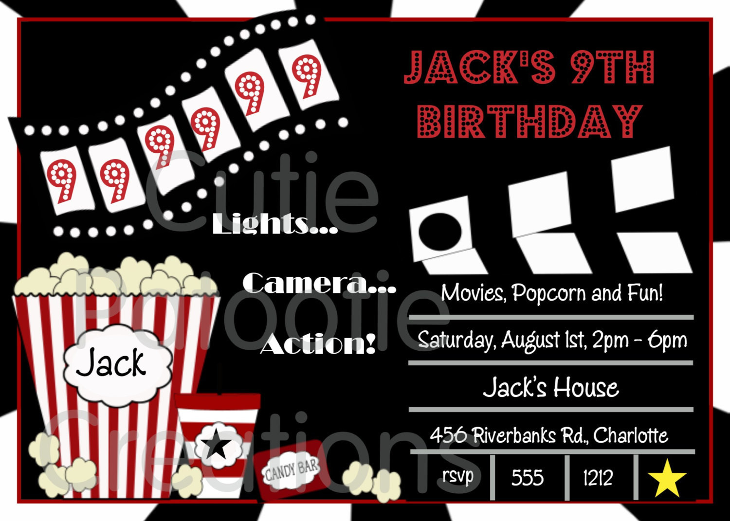 Movie Birthday Invitations
 Movie Birthday Invitations Movie Night by CutiesTieDyeBoutique