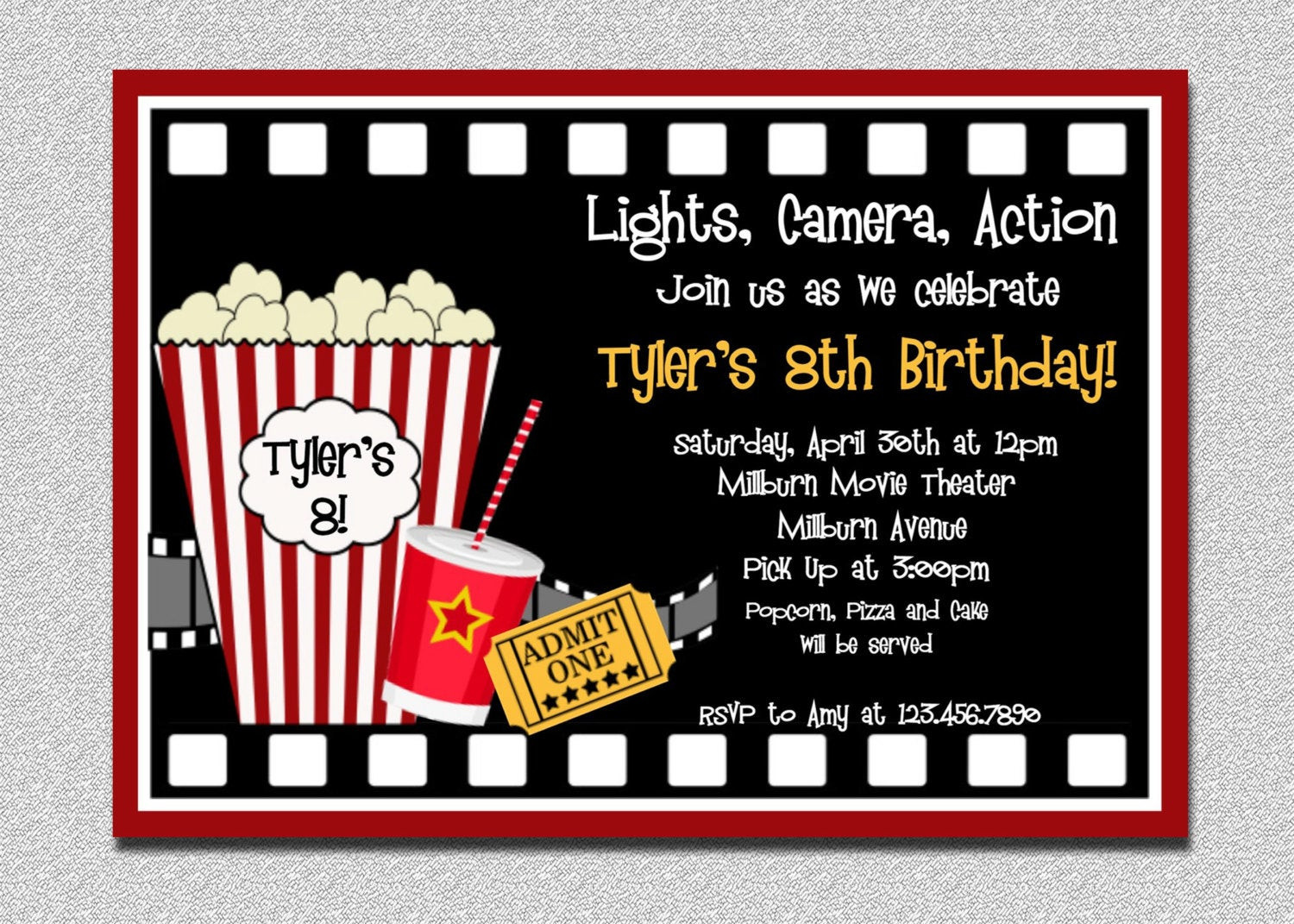 Movie Themed Birthday Invitations
 Movie Birthday Invitation Movie Night Birthday Party