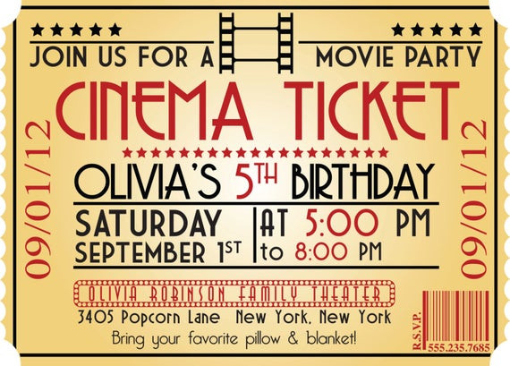 Movie Themed Birthday Invitations
 Items similar to MOVIE NIGHT Birthday Party Themed