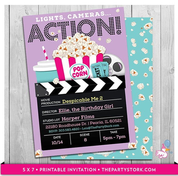 Movie Themed Birthday Invitations
 Movie Party Invitations Printable Girls Movie Invite Movie