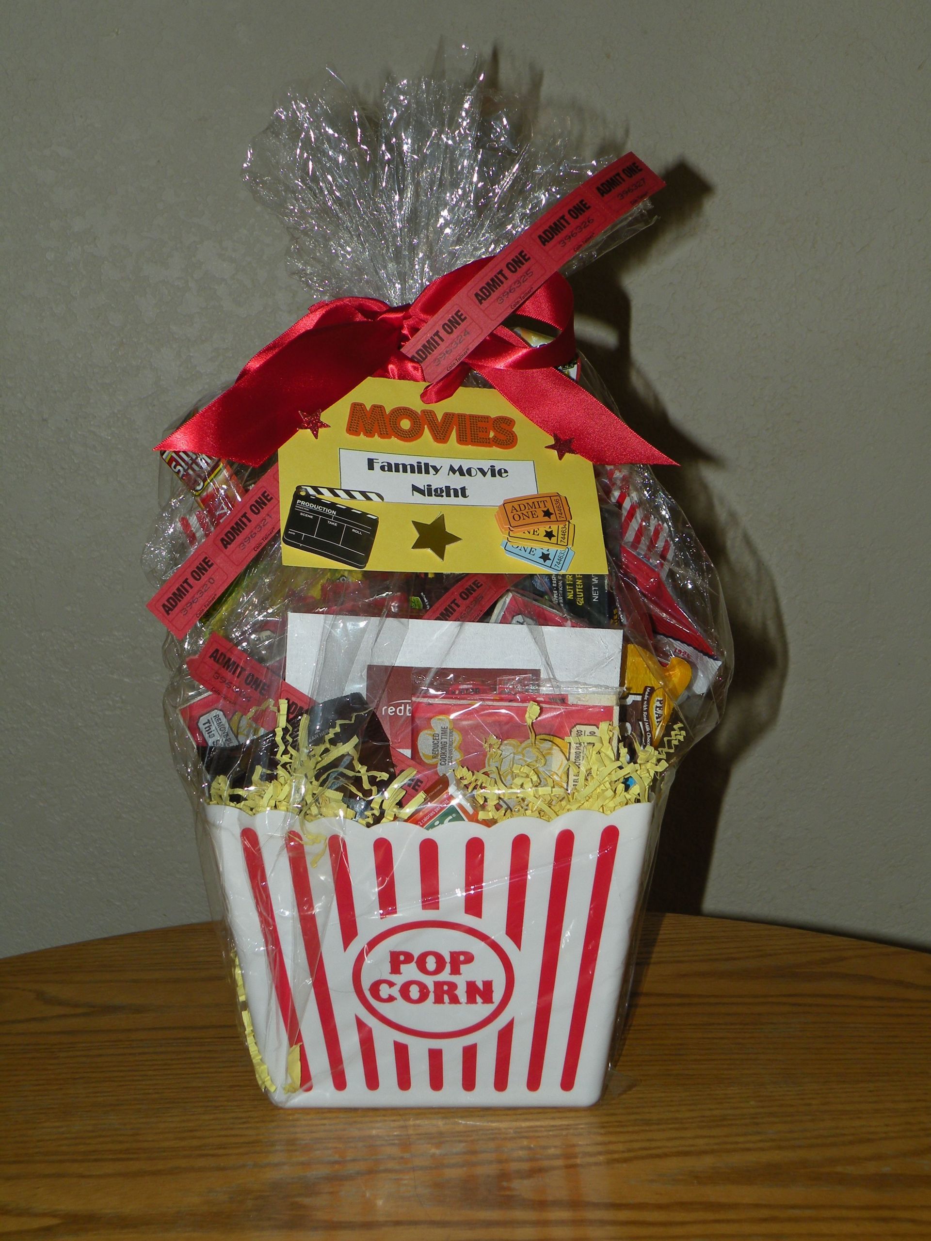 Movie Ticket Gift Basket Ideas
 Family Movie Night Gift Basket for Silent Auction Popcorn