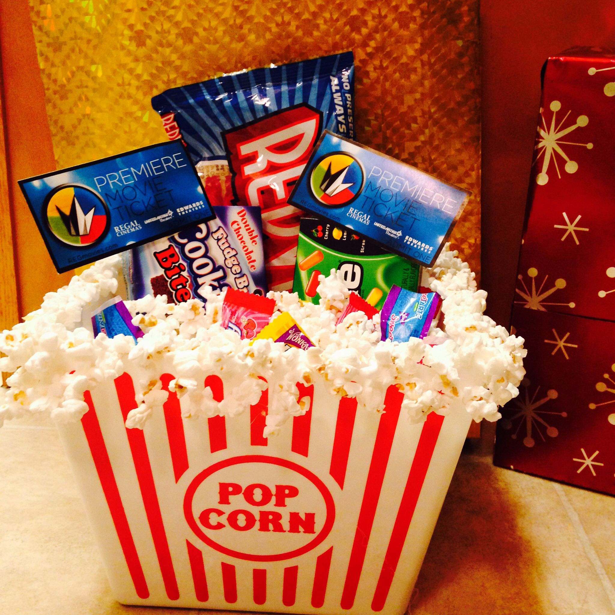 Movie Ticket Gift Basket Ideas
 Movie t basket Popcorn bucket with popcorn hot glued