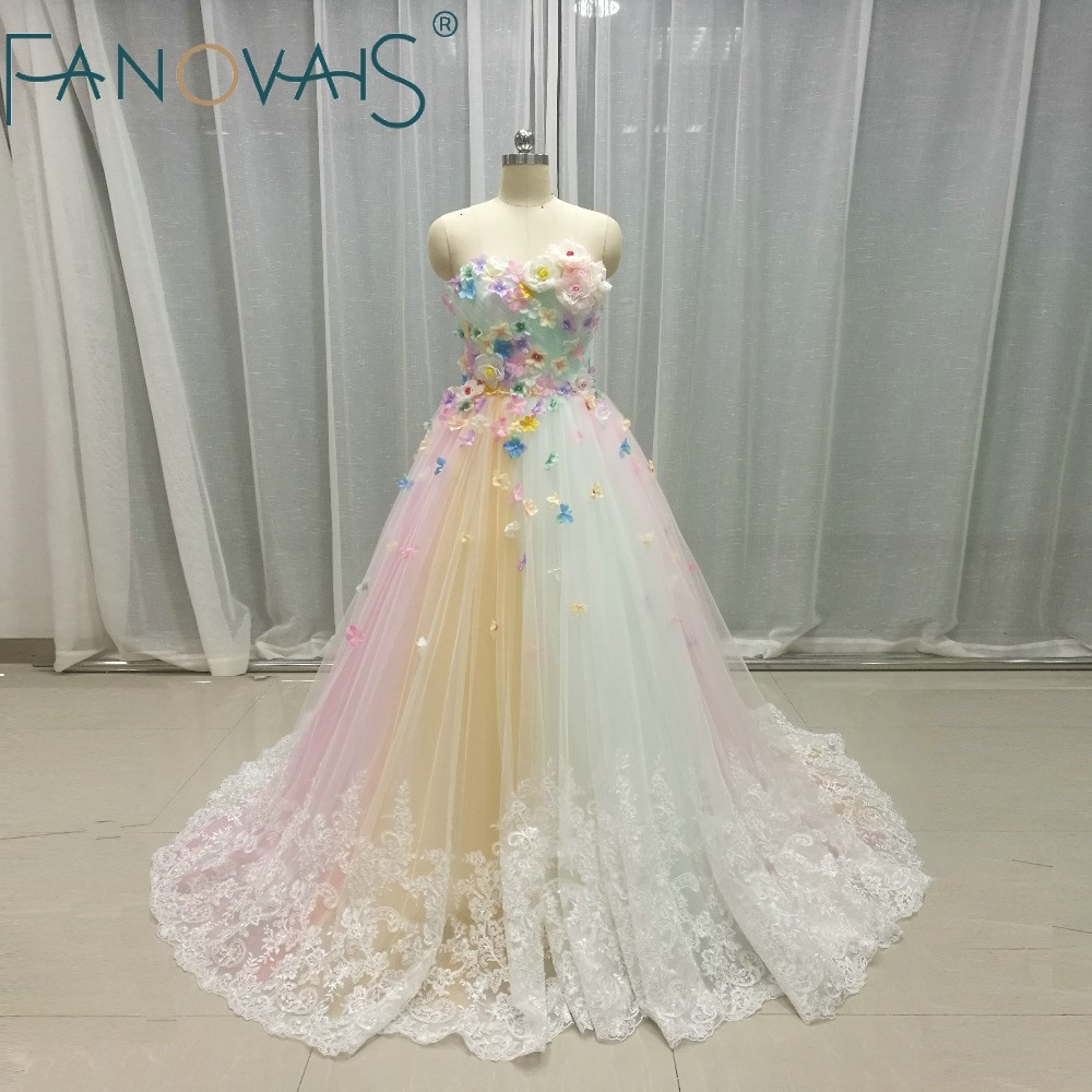 Multi Colored Wedding Dress
 Multi color Wedding Dresses Tulle 3D flowers Bridal Gowns