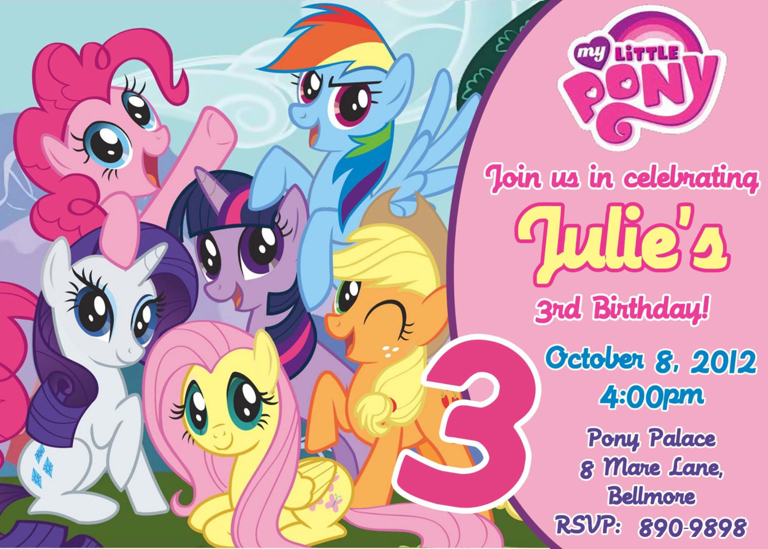 My Little Pony Birthday Party Invitations
 CUSTOM PHOTO Invitations My Little Pony Birthday Invitation