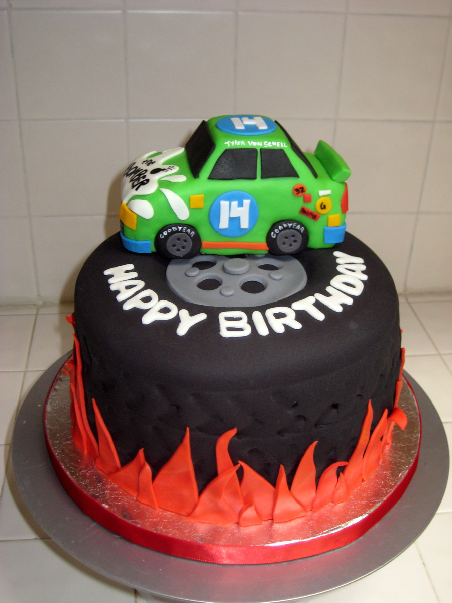 Nascar Birthday Cake
 Nascar Tire Cake with Flames