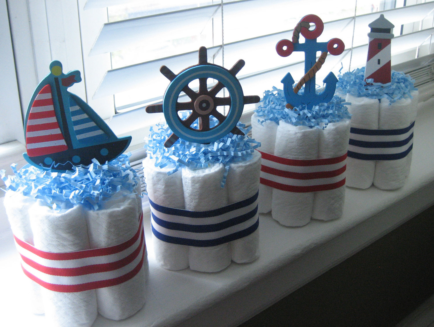 Nautical Baby Shower Gifts
 FOUR Nautical Mini Diaper Cakes for Baby by