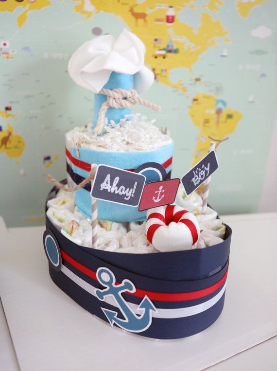 Nautical Baby Shower Gifts
 Nautical Boat Diaper Cake for Baby Boy Baby Shower
