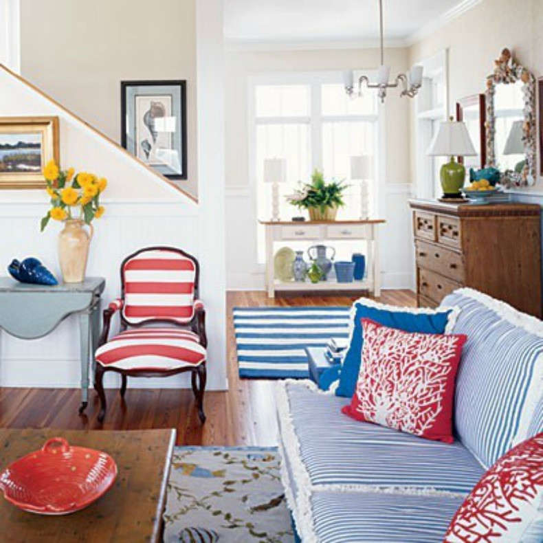 Nautical Living Room Decor
 Style Starboard Round up Coastal rooms with nautical touches