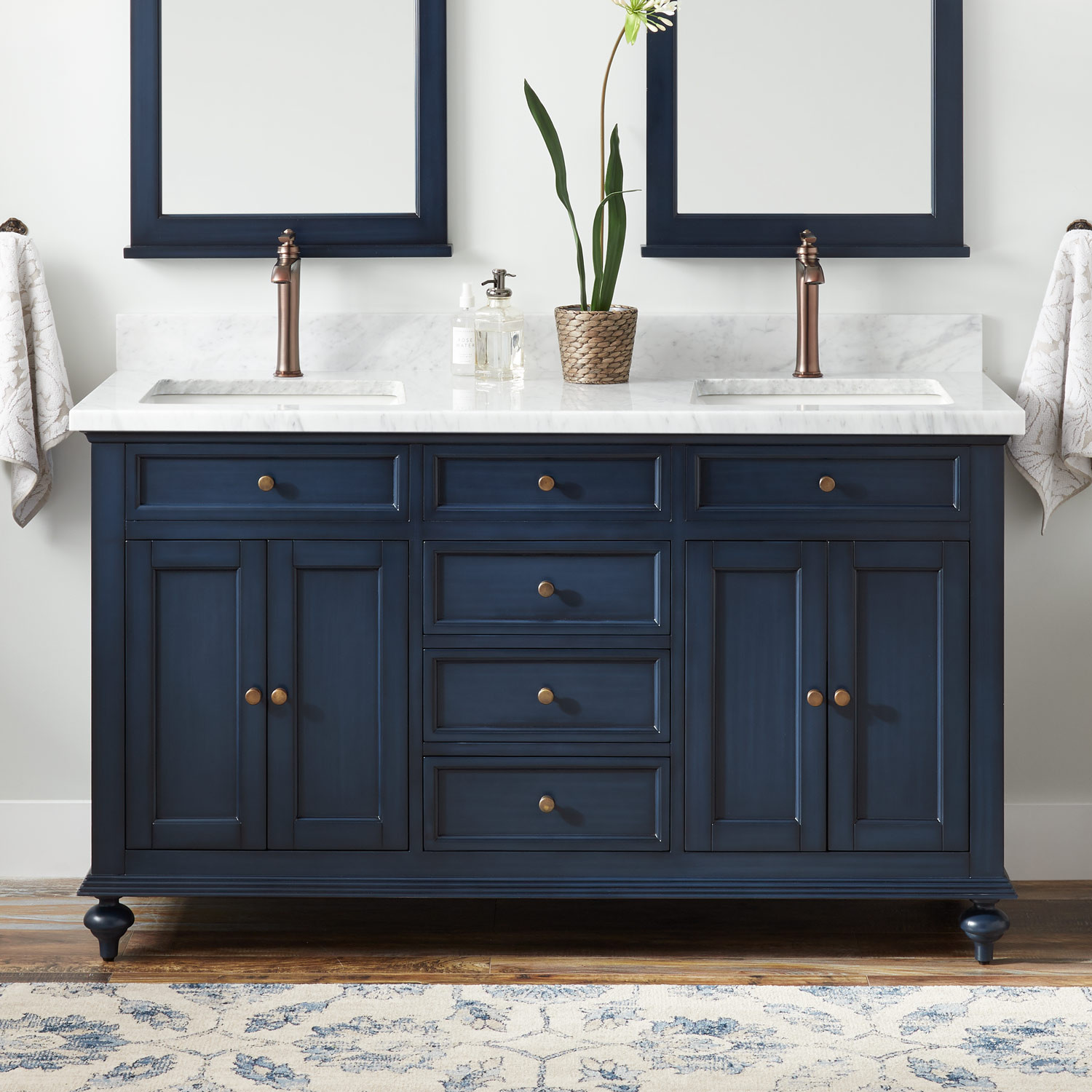 Navy Blue Bathroom Vanity
 60" Keller Double Vanity for Rectangular Undermount Sinks