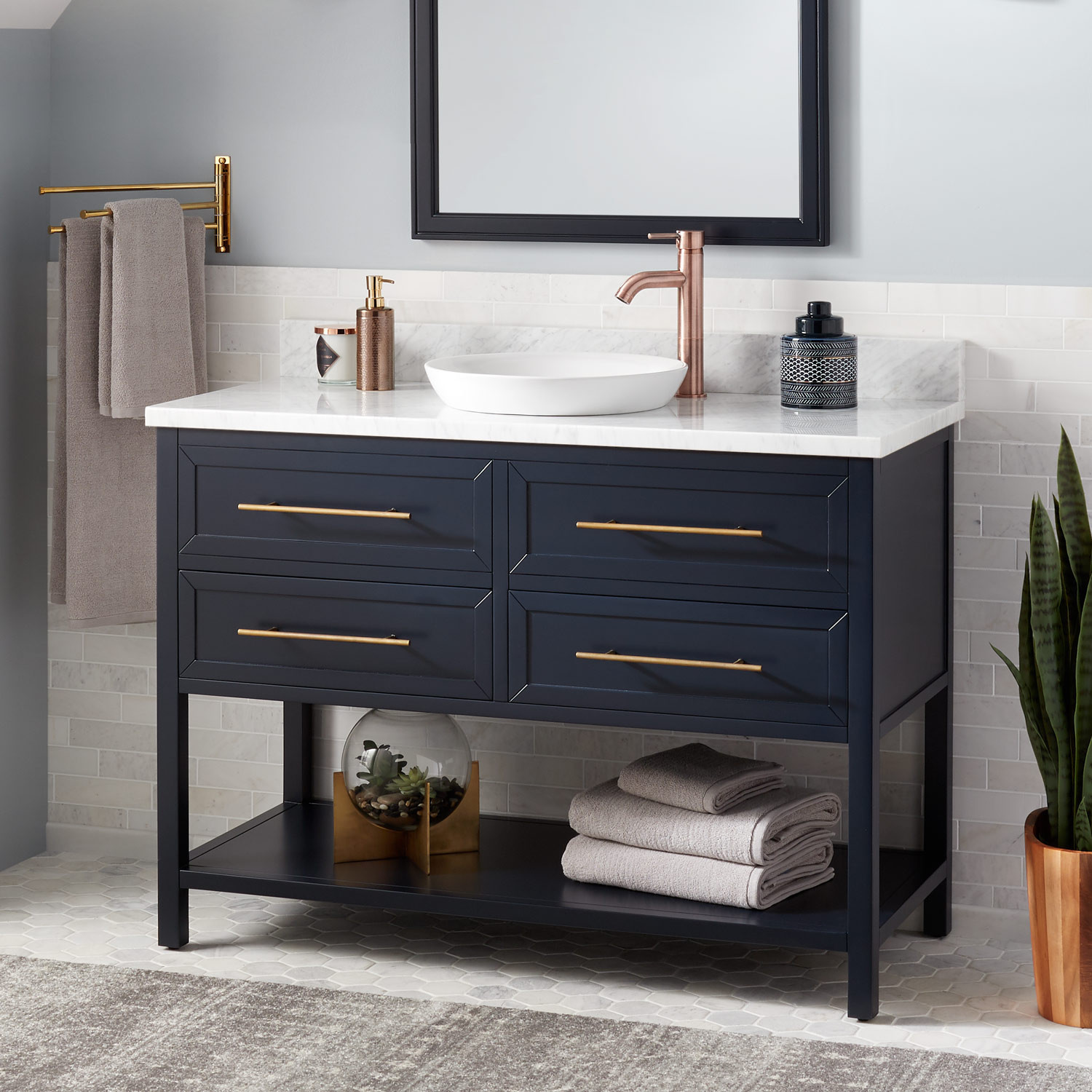 Navy Blue Bathroom Vanity
 48" Robertson Mahogany Console Vanity for Semi Recessed