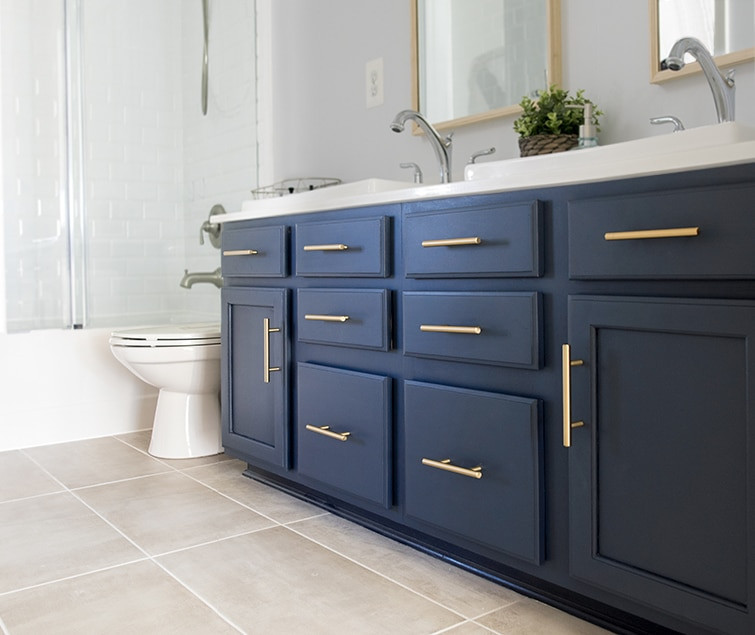 Navy Blue Bathroom Vanity
 How to Paint a Bathroom Cabinet