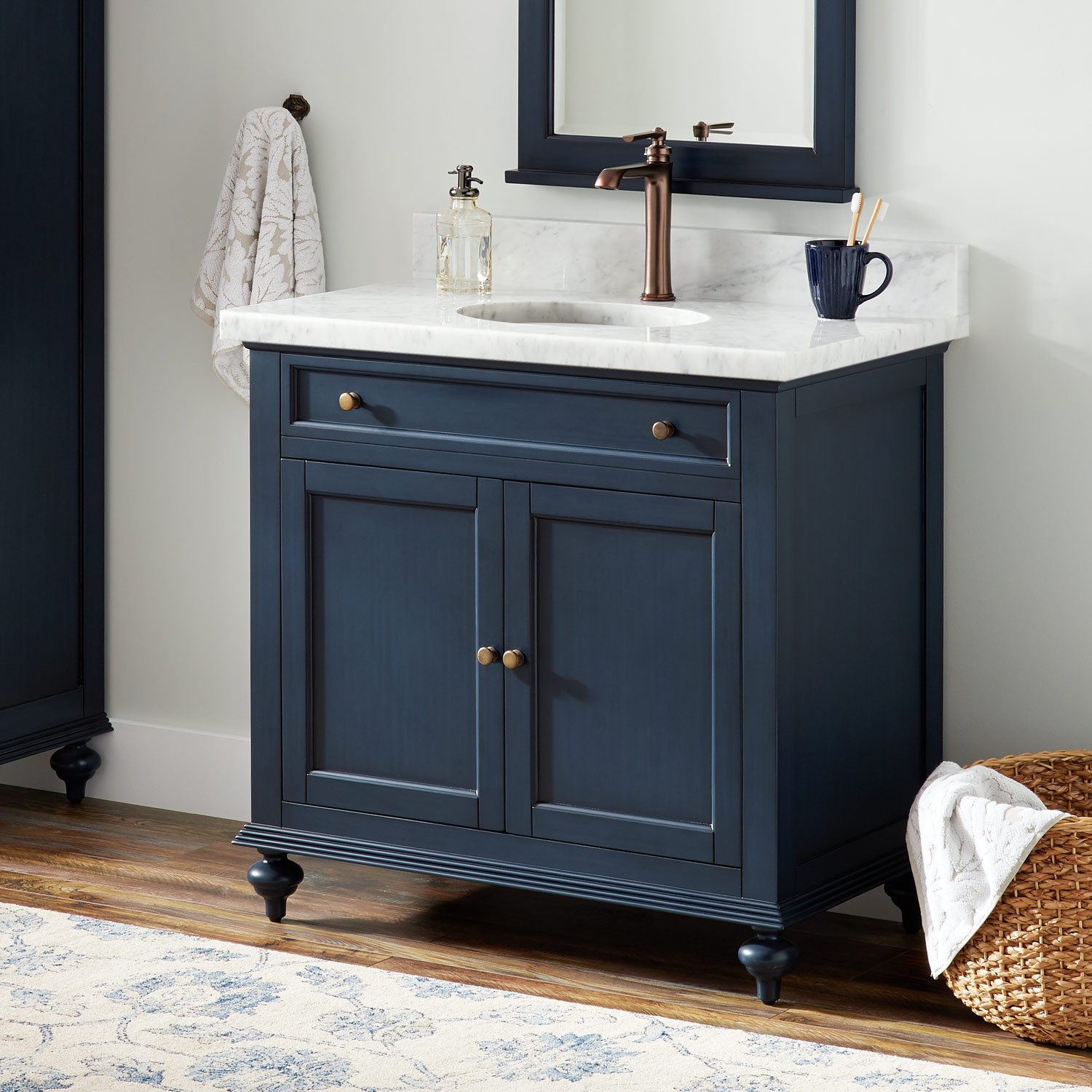 Navy Blue Bathroom Vanity
 36" Keller Mahogany Vanity for Undermount Sink Vintage