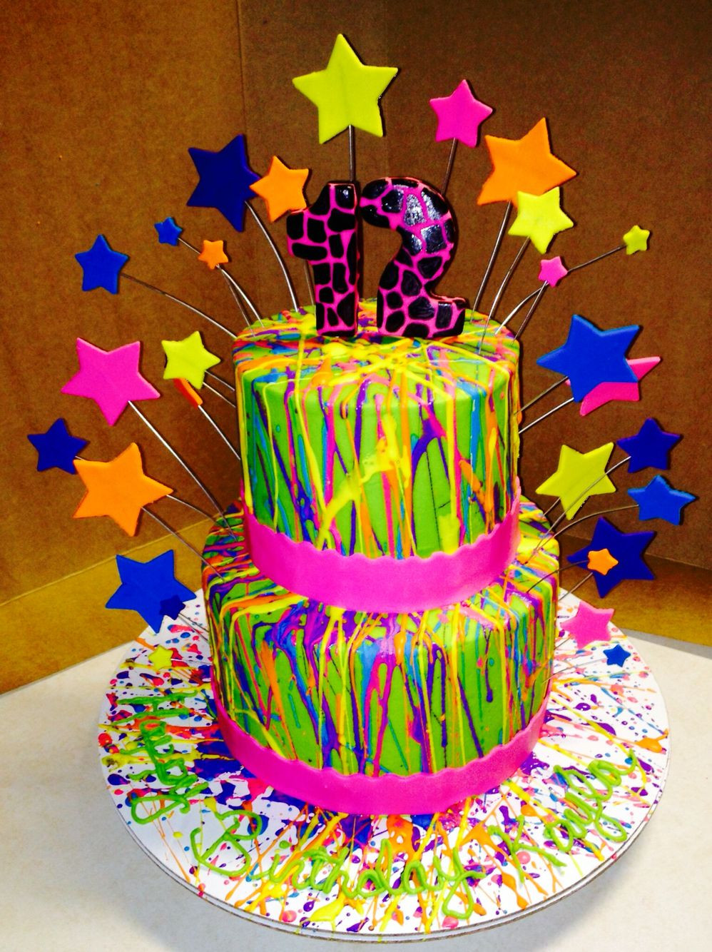 Neon Birthday Cakes
 Neon buttercream splatter cake