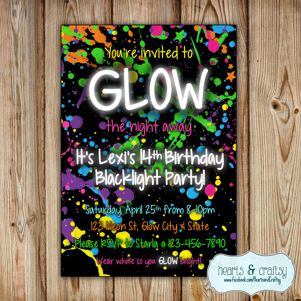 Neon Birthday Party Invitations
 Glow In The Dark Party Invitation Neon Birthday Invitation