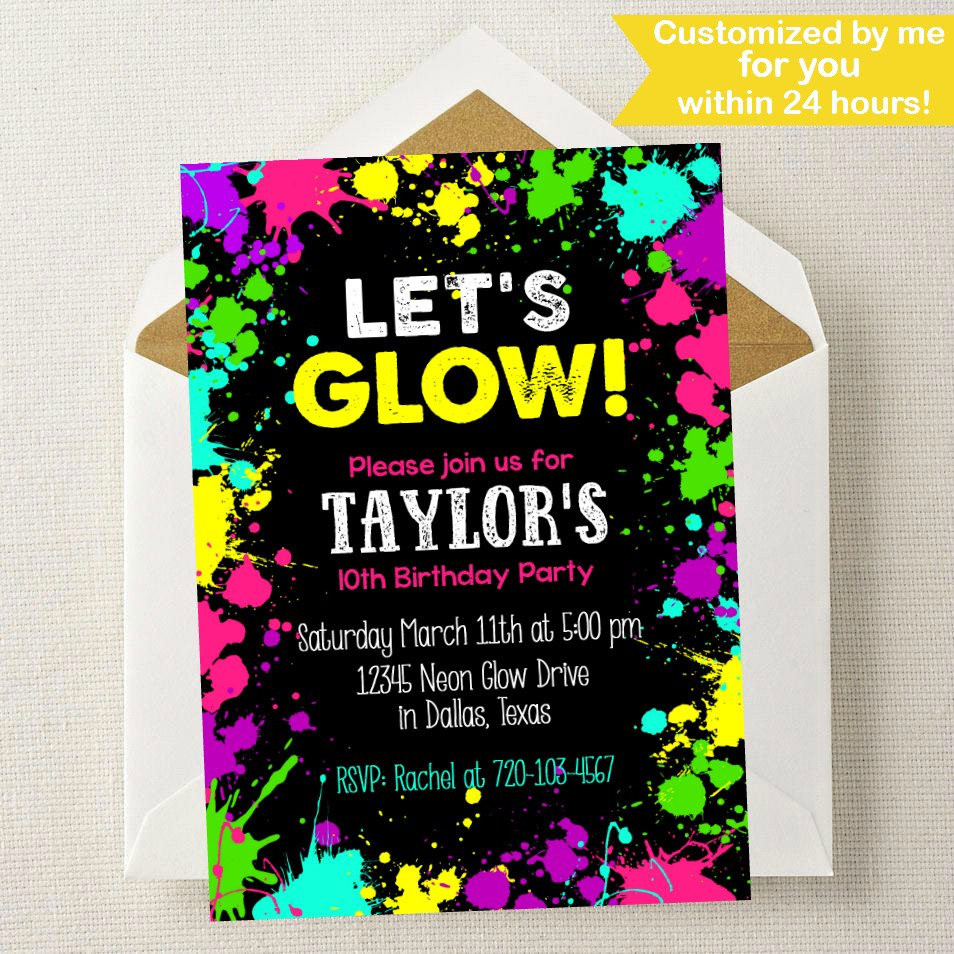 Neon Birthday Party Invitations
 Neon Glow Invitation Neon Glow Birthday Invitation Glow
