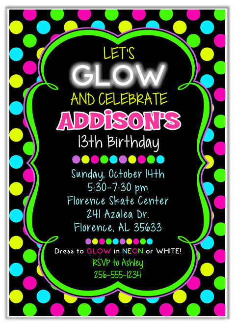Neon Birthday Party Invitations
 Neon Glow Birthday Party Invitations