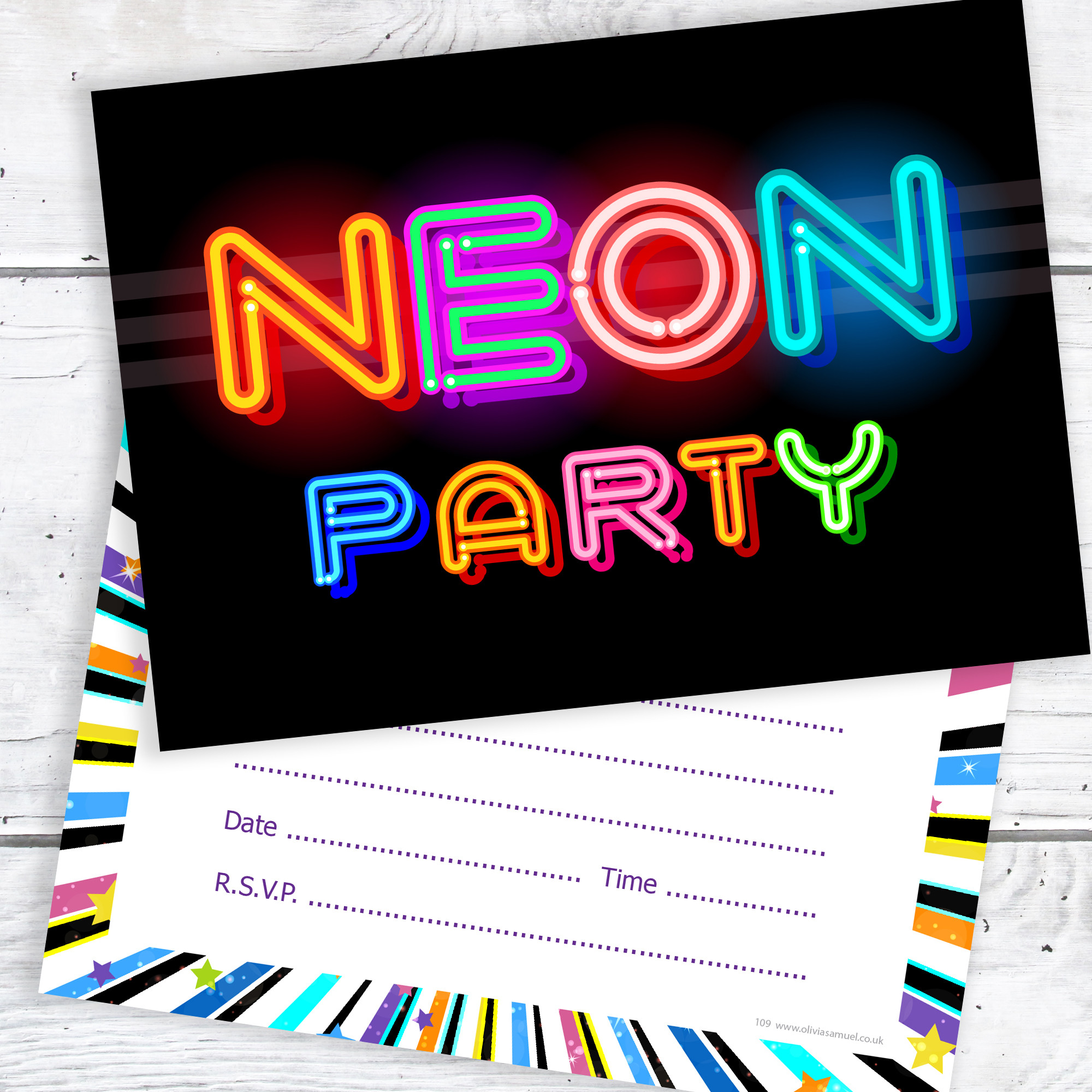 Neon Birthday Party Invitations
 Neon Party Invitations – Ready to Write for Birthdays