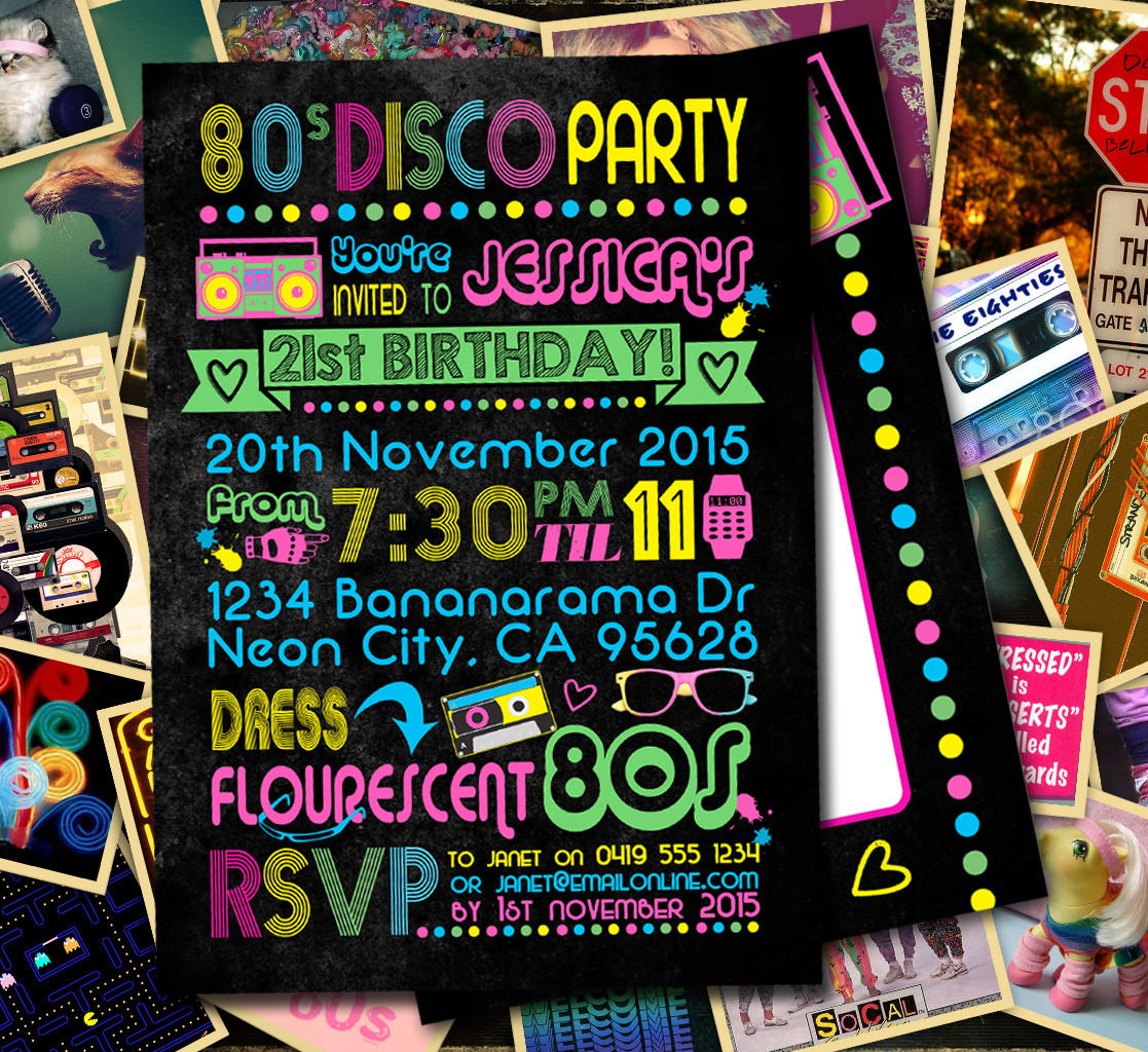 Neon Birthday Party Invitations
 80s Neon Birthday Invitation