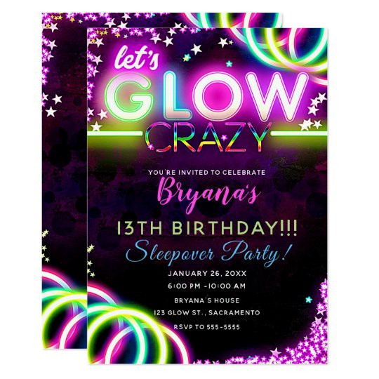 Neon Birthday Party Invitations
 Let s GLOW Crazy Neon Glowing Birthday Party Invitation