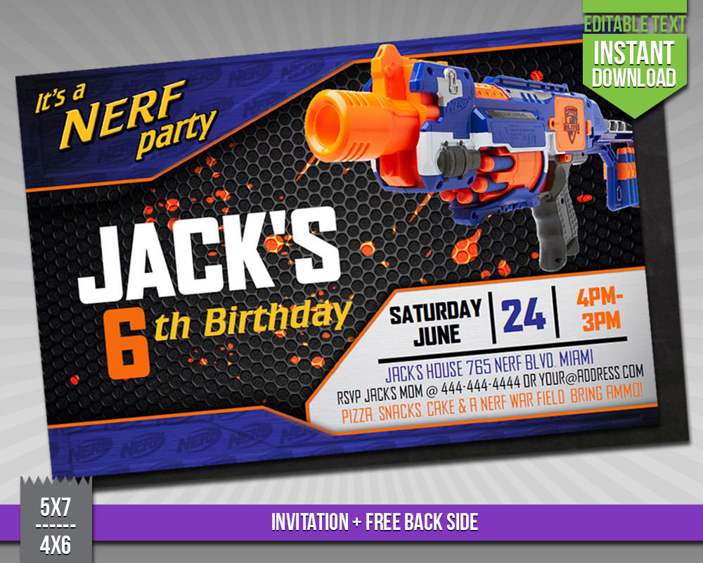 Nerf Birthday Party Invitations
 SALE OFF Nerf Invitation Nerf Wars Birthday by