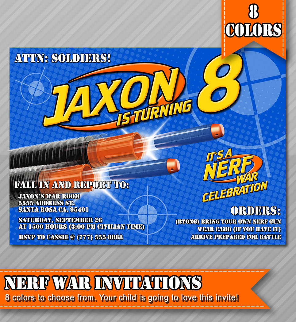 Nerf Birthday Party Invitations
 Nerf Party Invitations Nerf Wars Invitations by WolcottDesigns