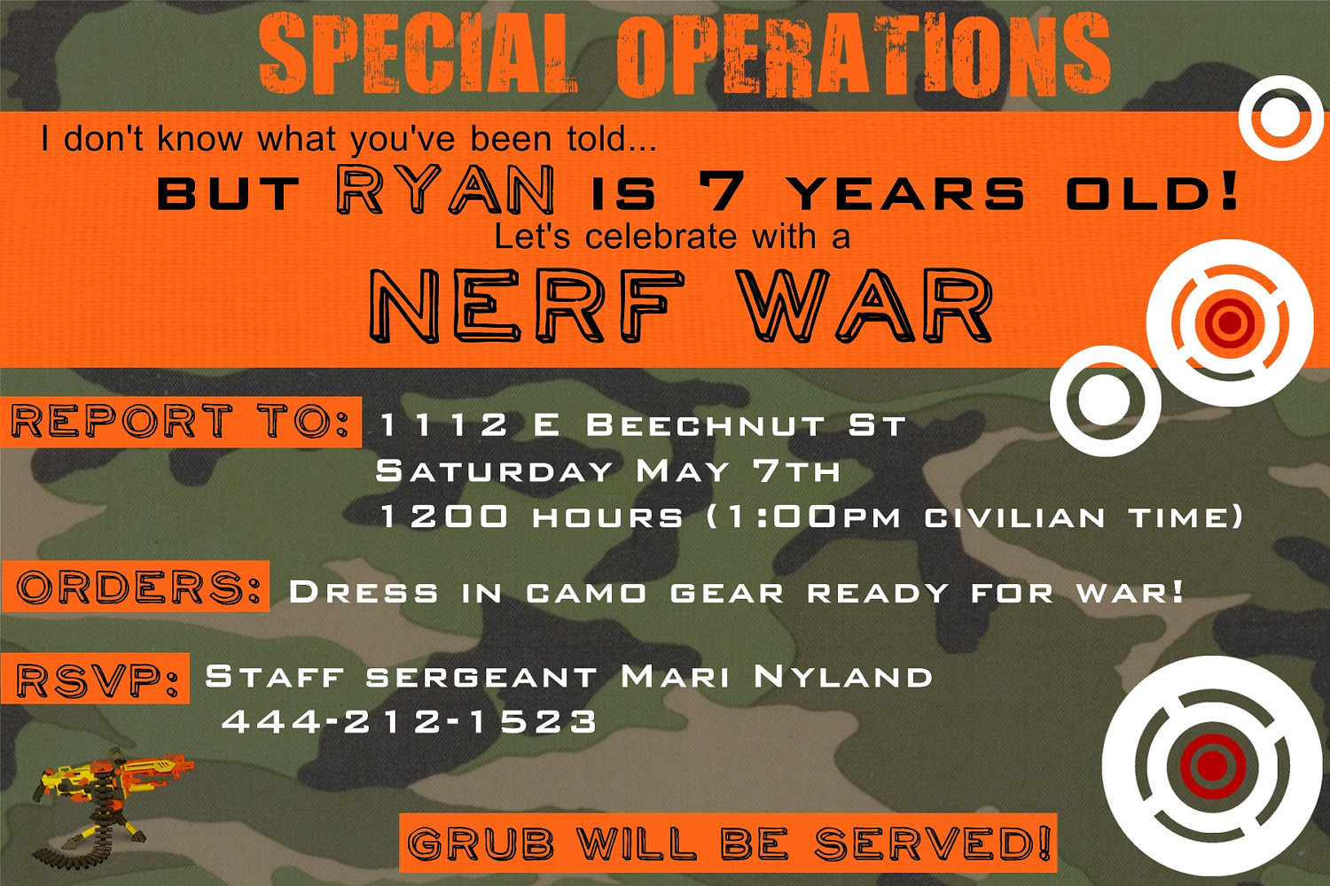Nerf Birthday Party Invitations
 Nerf birthday invitation you print by yellowlemons on Etsy