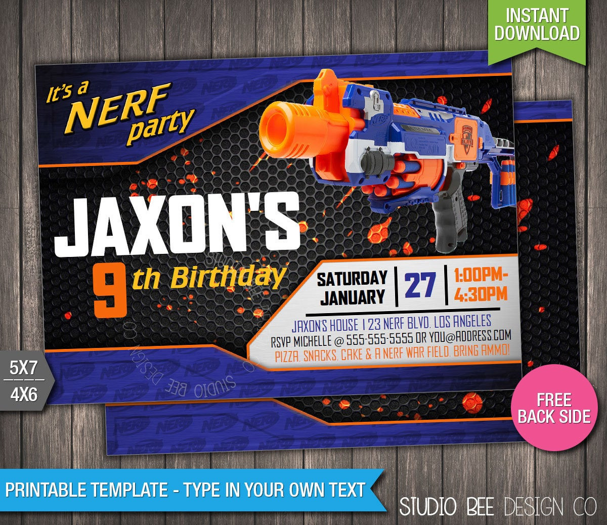 Nerf Birthday Party Invitations
 Sale OFF Nerf Invitation INSTANT by StudioBeeDesignCo