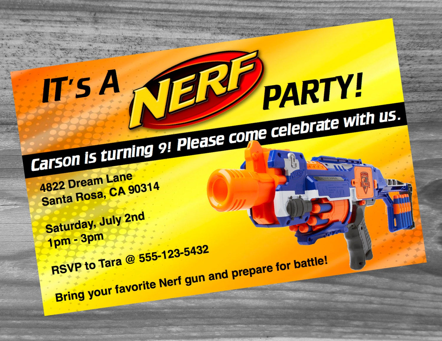 Nerf Birthday Party Invitations
 Nerf Birthday Party Invitation Custom Made Very high quality