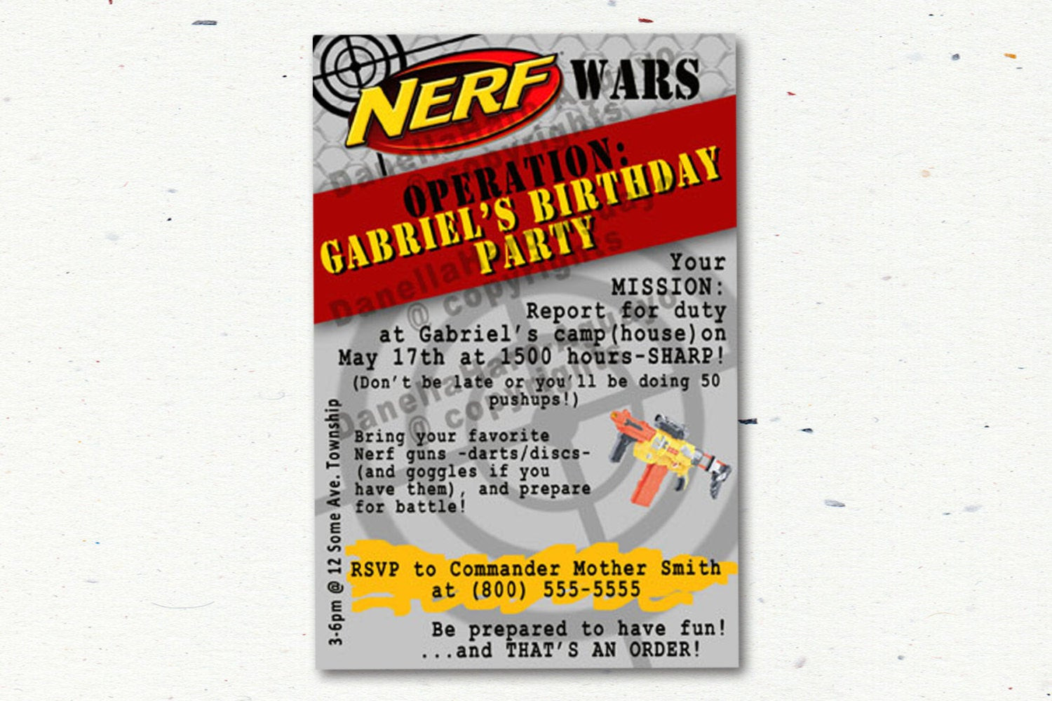 Nerf Birthday Party Invitations
 NERF GUN Party Invitations Size Customized by PrintingTheMoon