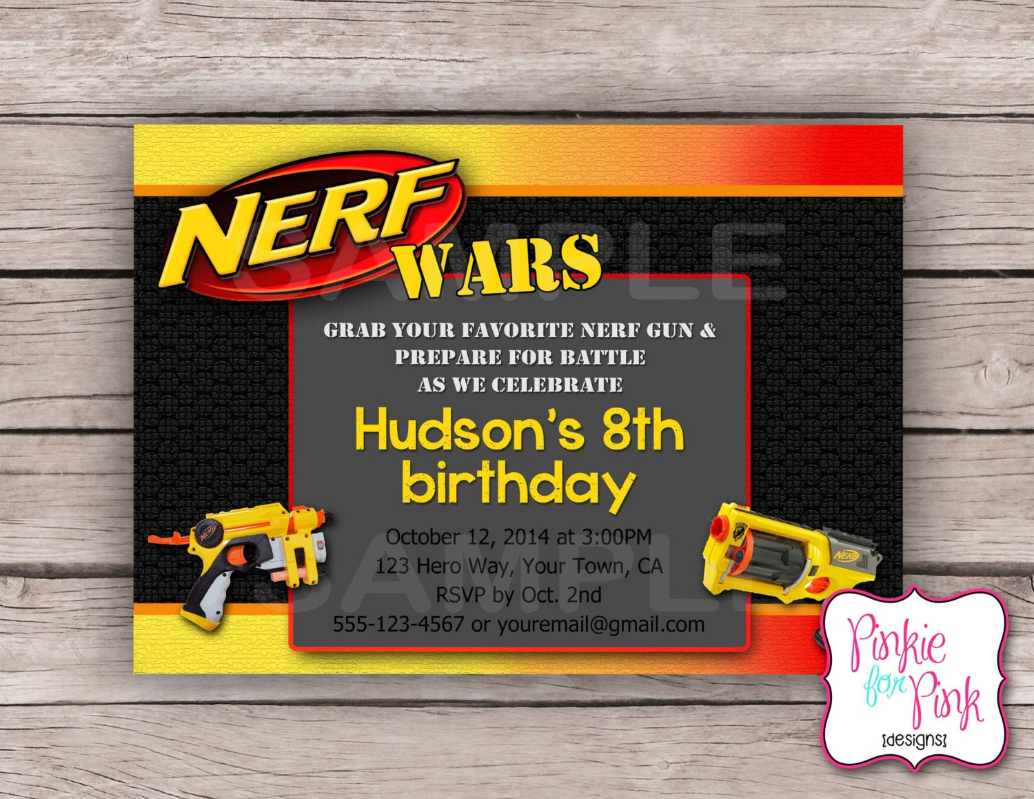 Nerf Birthday Party Invitations
 Personalized Nerf Wars Birthday Party Invitation by