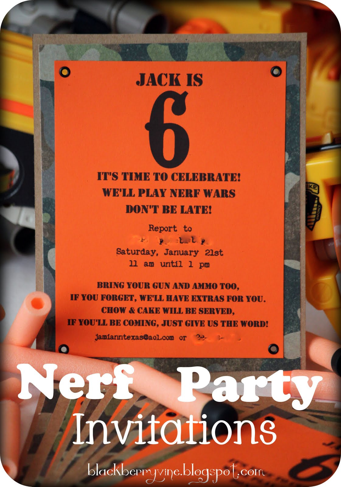 Nerf Birthday Party Invitations
 The Blackberry Vine Nerf Party Invitation