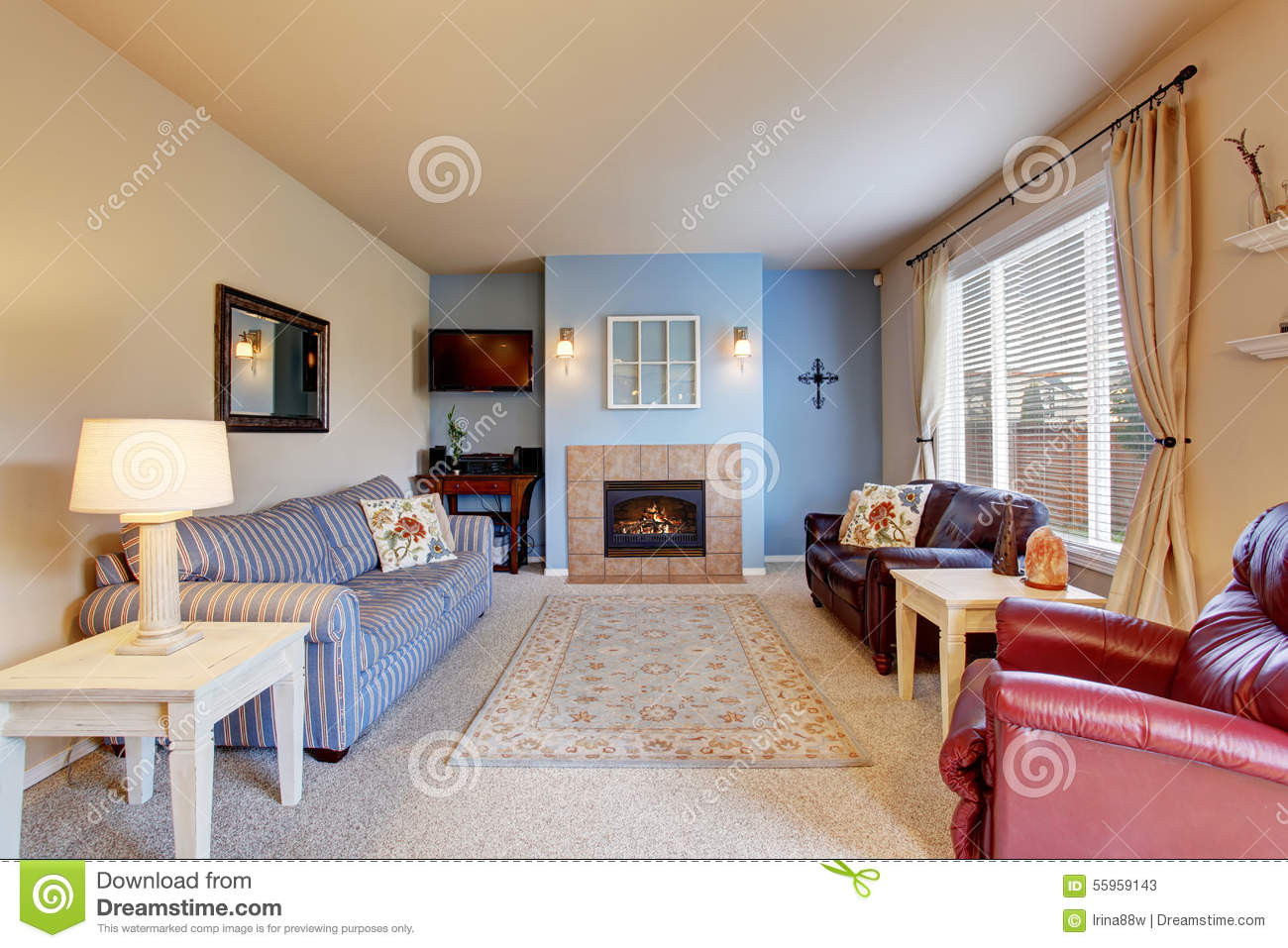 Nice Living Room Decor
 Nice Living Room With Blue Walls And Carpet Stock