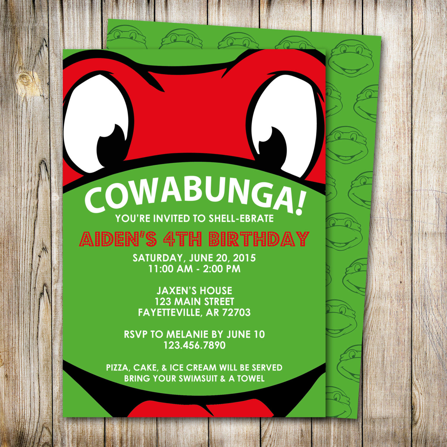 Ninja Turtle Birthday Party Invitations
 Ninja Turtles Birthday Invitation Raphael Invitation TMNT