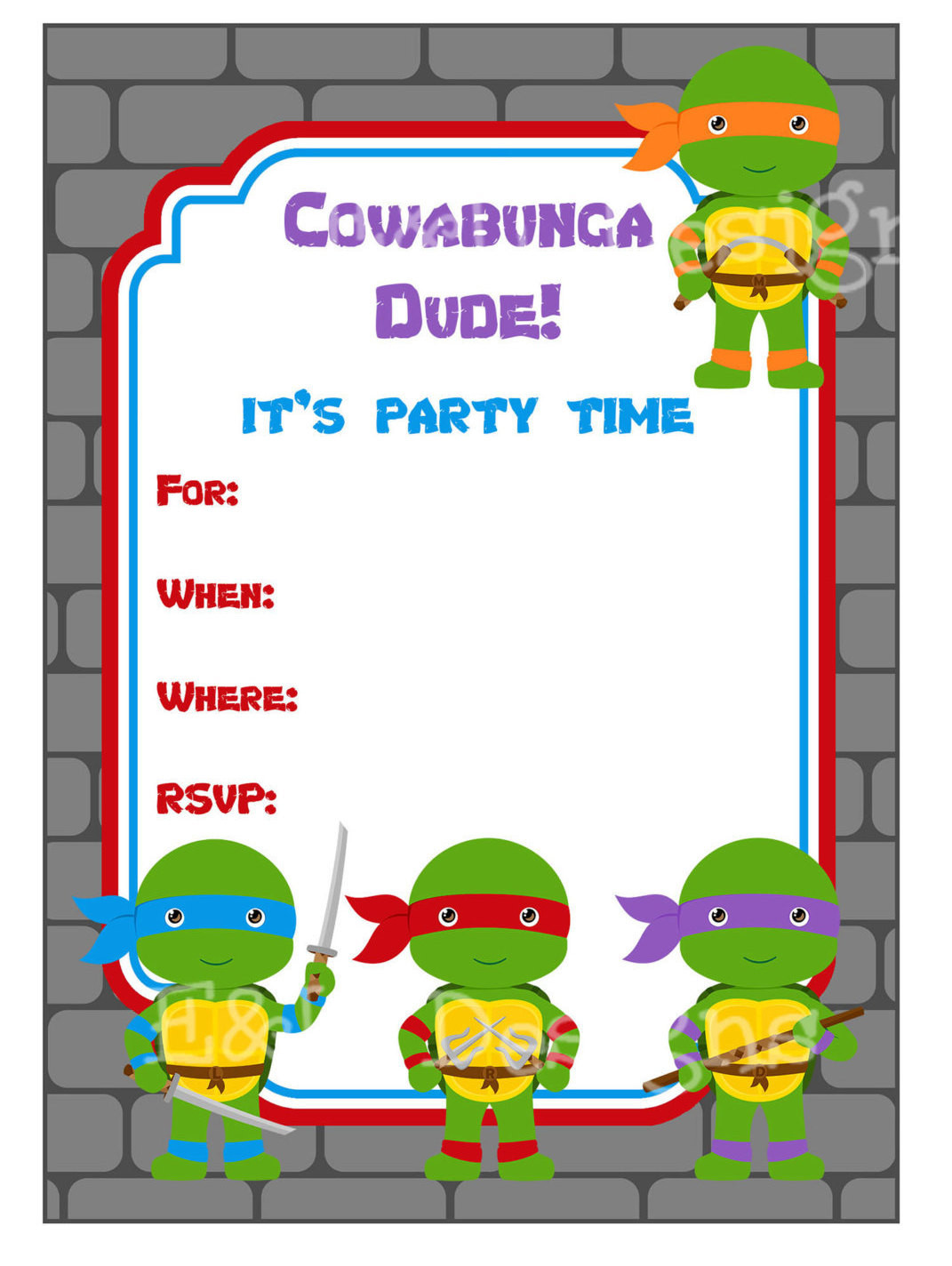 Ninja Turtle Birthday Party Invitations
 Ninja Turtle Party Invitation Ninja Turtle Party Printable