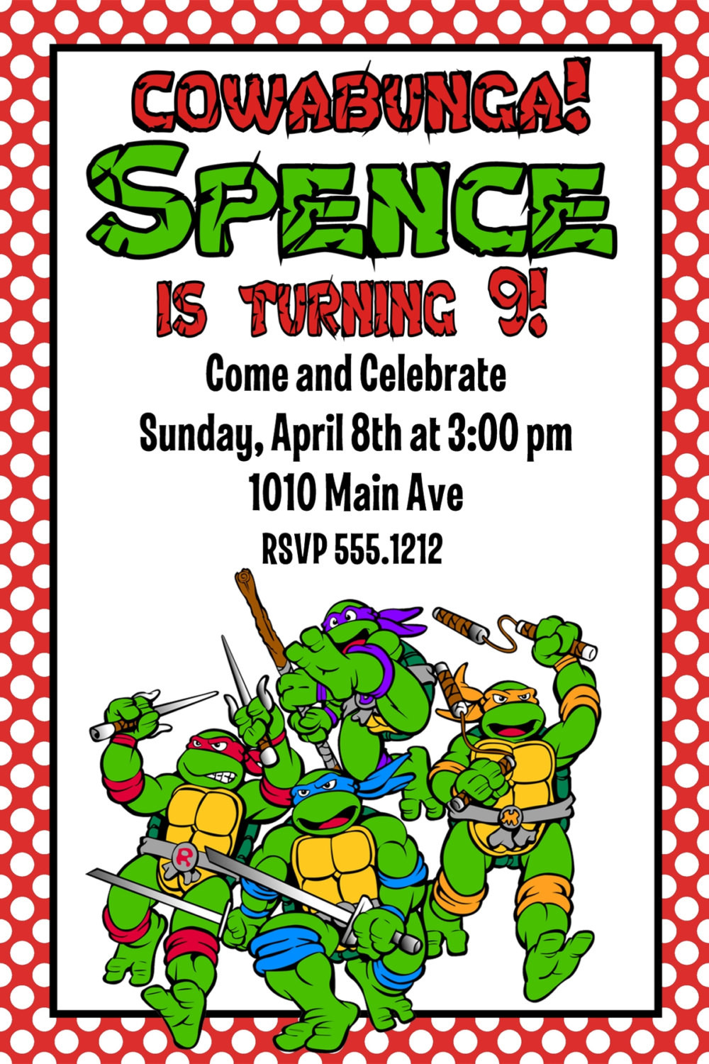 Ninja Turtle Birthday Party Invitations
 Teenage Mutant Ninja Turtles Birthday Party Invitation