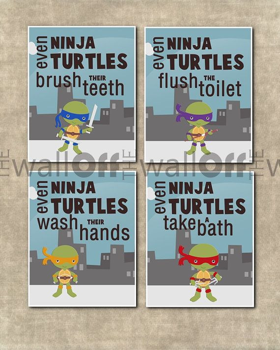 Ninja Turtles Bathroom Decor
 Teenage Mutant Ninja Turtles Bathroom Art Prints Set of