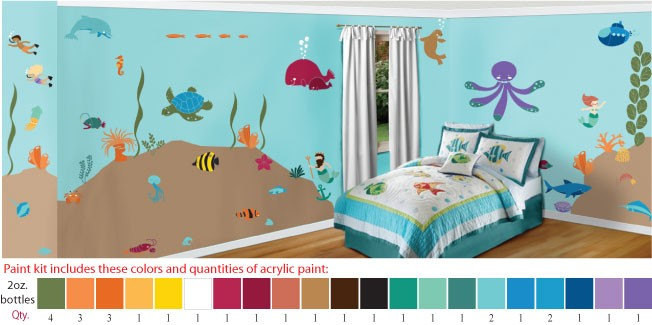 Ocean Themed Kids Room
 Acrylic Stencil Paint for Painting Kids Ocean Themed Room