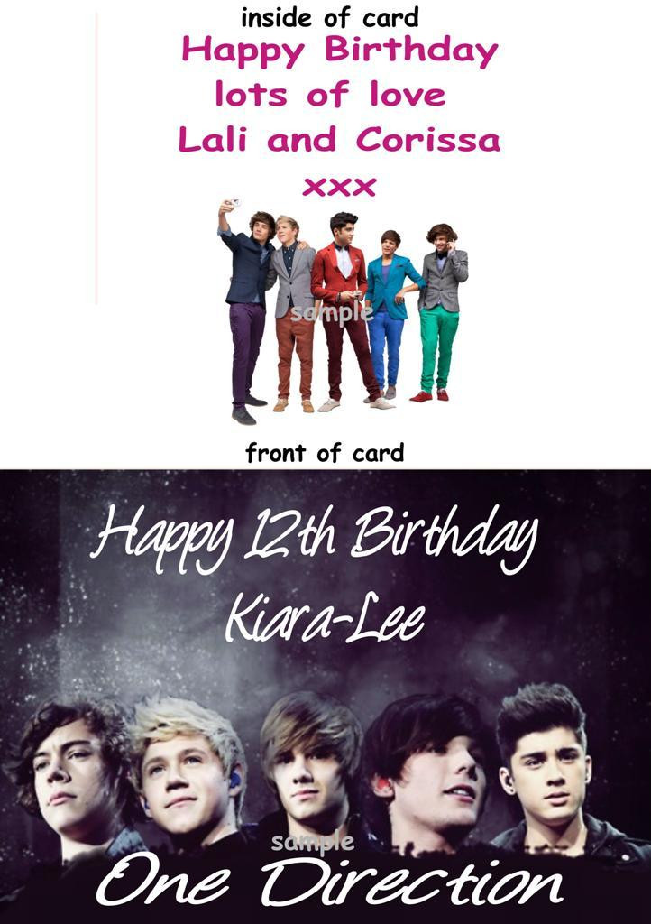 One Direction Birthday Card
 Birthday Card with e Direction Print Personalised with