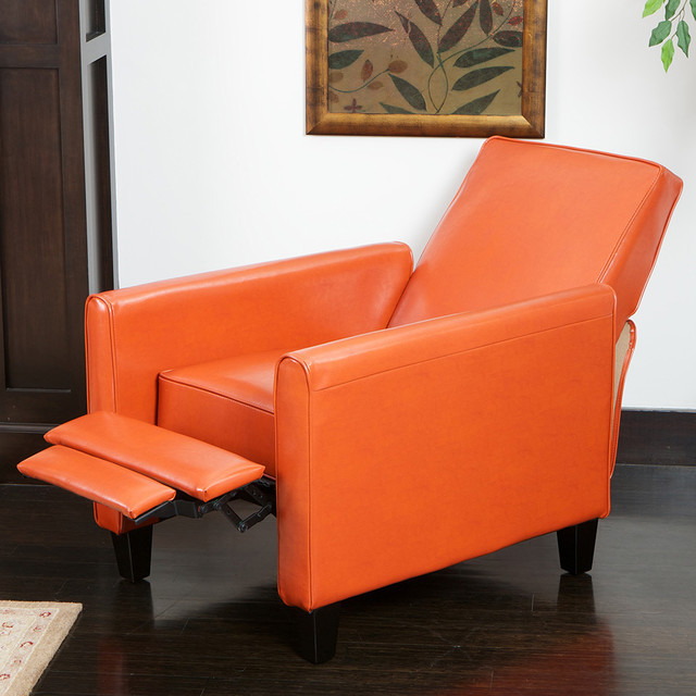 Orange Chair Living Room
 Lucas Orange Leather Recliner Club Chair Modern Living