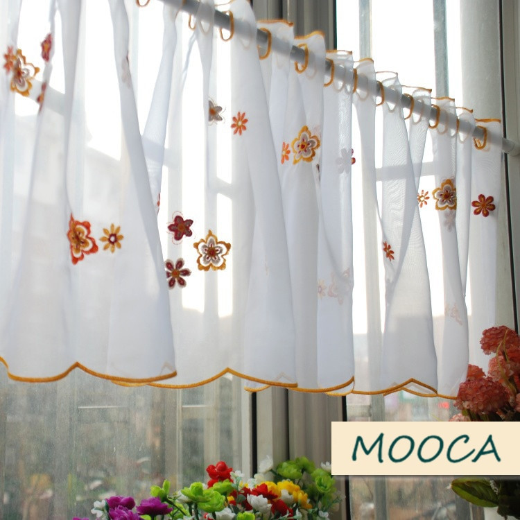 Orange Kitchen Curtains
 orange color flower embroidered kitchen curtain finished