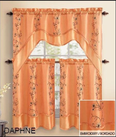 Orange Kitchen Curtains
 Orange 3 Pc Kitchen Window Curtain Set 2 Layer