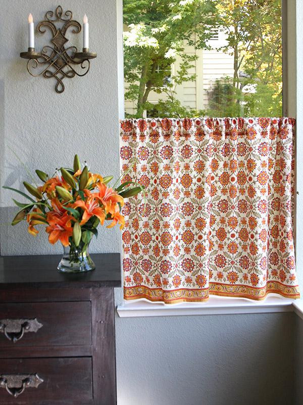 Orange Kitchen Curtains
 Orange kitchen curtain Mediterranean Floral