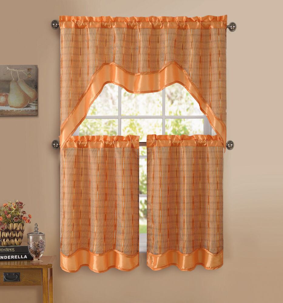 Orange Kitchen Curtains
 Orange 3 Pc Kitchen Window Curtain Set Double Layer 2