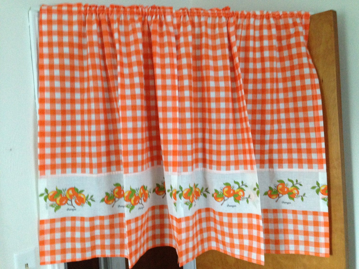 Orange Kitchen Curtains
 Orange gingham kitchen curtain Vintage by LaceyCampbellDesigns