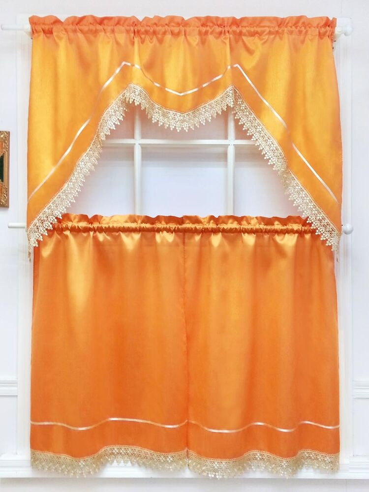 Orange Kitchen Curtains
 MODERN PRINCESS 3pcs lace kitchen curtain set ORANGE