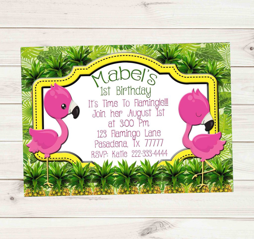 Order Birthday Invitations
 1st Birthday Invitation Flamingos Pineapples Tropical